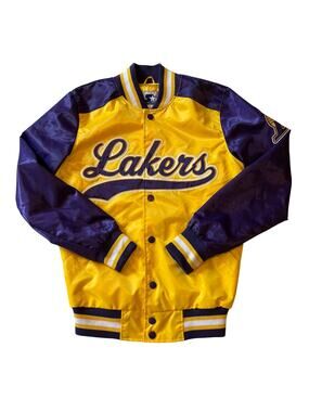 Starter LA Los Angeles Lakers Bomber Jacket Mens Size Small Yellow Satin Snap